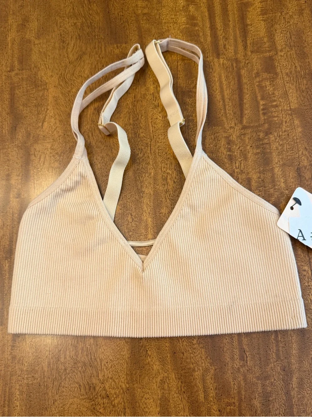 LIVELY women’s Skinny-Strap Ribbed Seamless Bralette Toasted Almond